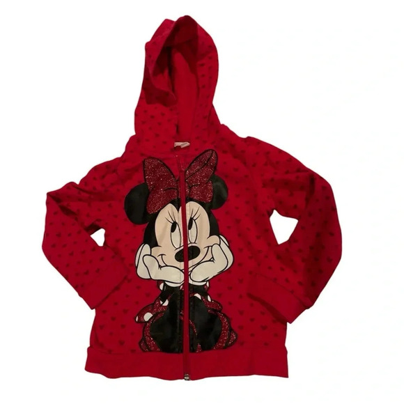 H&M DISNEY GIRLS RED MINNIE MOUSE HOODIE SWEATSHIRT BLACK TOP SHIRT FALL SZ 2 4 - Picture 1 of 4